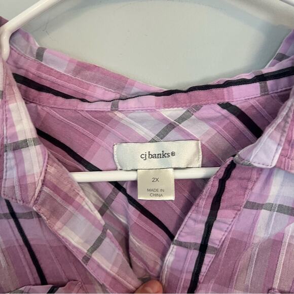 CJ Banks Purple Plaid Roll Tab Sleeve Button Down Shirt Plus Size 2X - Picture 2 of 7